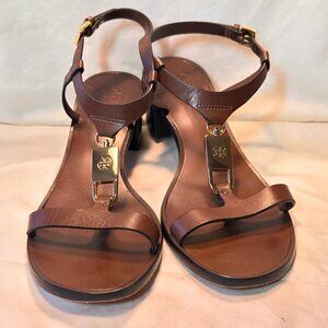 Tory Burch T-Strap Sandals Brown Leather size 8